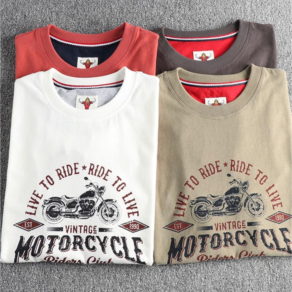 Áo thun phong cách Retro_Biker_dã ngoại - Màu kaki