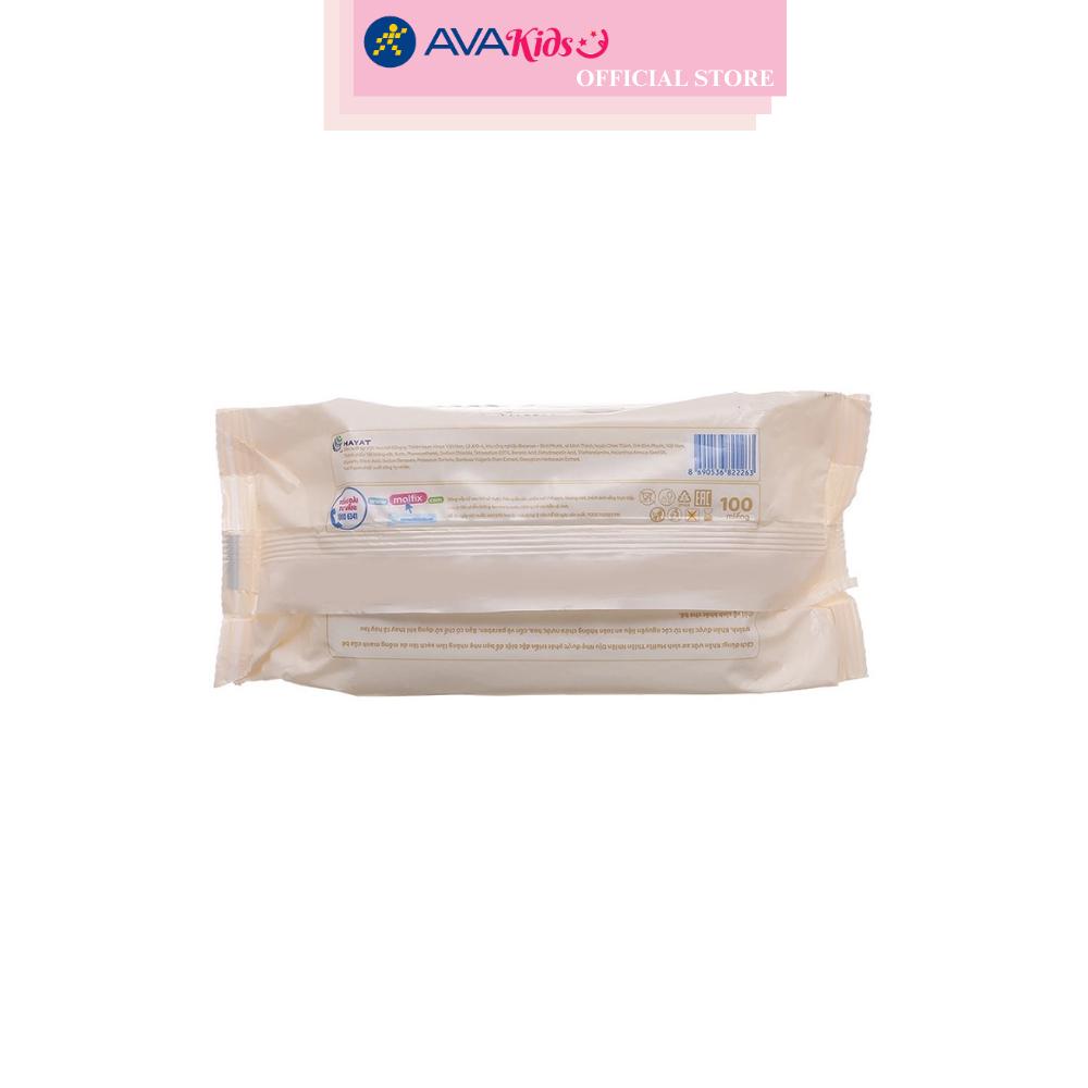 Combo 2 khăn ướt Molfix sơ sinh dịu nhẹ không mùi gói 100 miếng