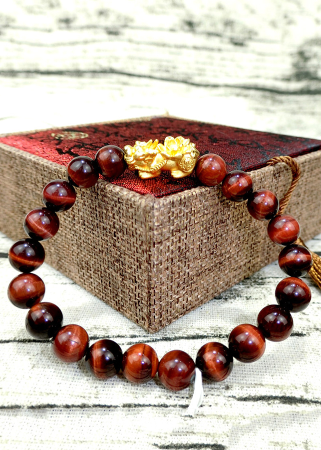 Vòng Tay Mắt Hổ Nâu Đỏ Charm Tỳ Hưu