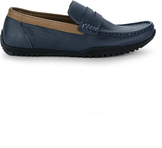 Giày lười nam da bò đế cao su nhẹ may khâu bền bỉ SUNPOLO MU2588 - Xanh Navy