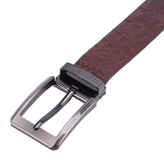 HC4836 - Dây nịt nam da cá sấu Huy Hoàng gai đuôi 4P đầu kim màu nâu đất