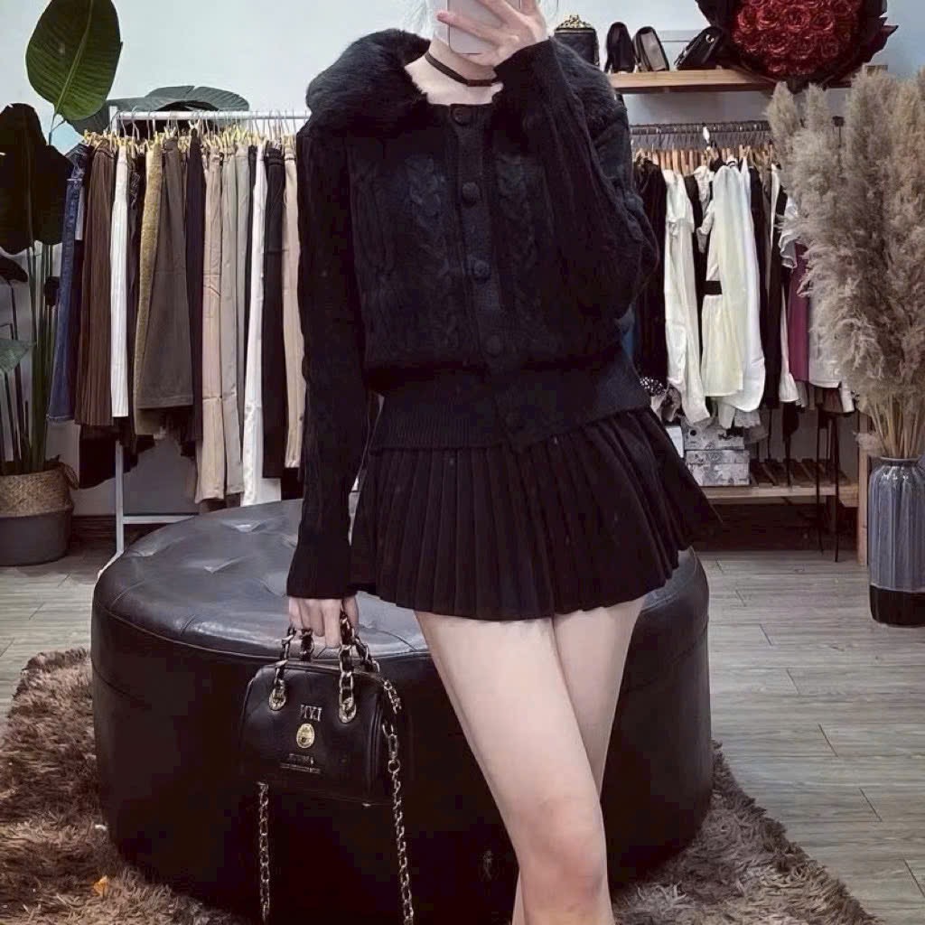 Áo len cổ lông mềm ấm 3 màu form xinh – chất dệt nổi đẹp, dễ phối