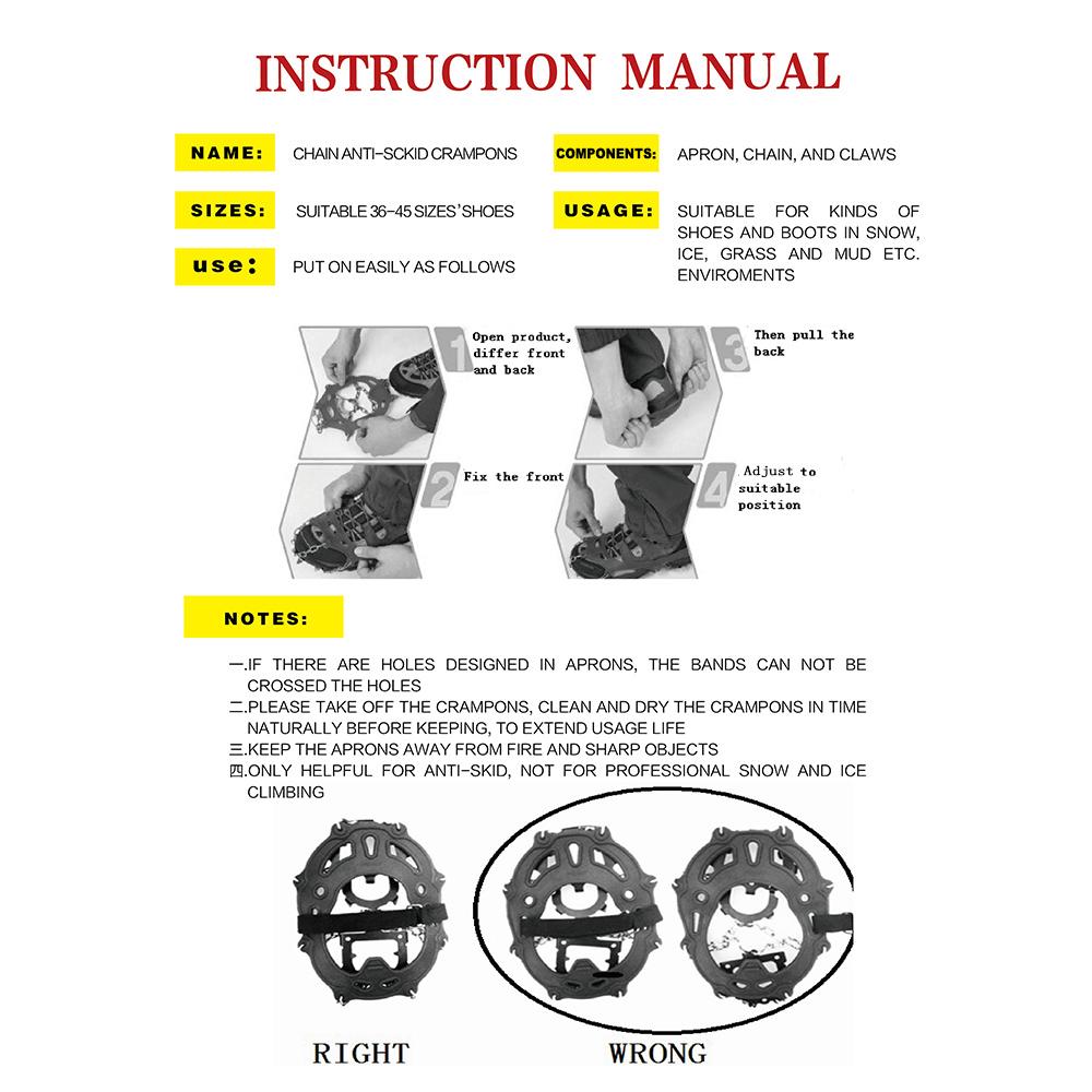 Thiết bị hỗ trợ giày chống trượt được làm bằng thép không gỉ,Với 19 răng thép cường độ cao cho lực kéo mạnh mẽ