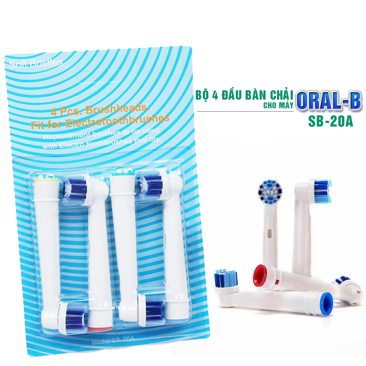 Cho máy Braun Oral-B, Bộ 4 đầu bàn chải đánh răng điện Dan House SB-20A, tẩy sạch cao răng, làm sạch vết ố, chăm sóc nưới lợi, loại cước mềm