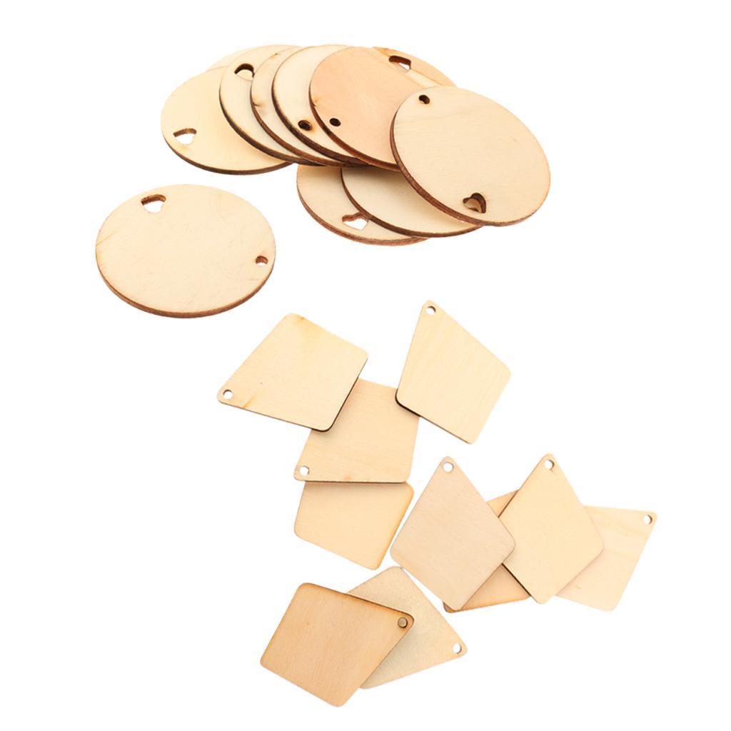 20Pcs Unfinished Wood Geometric Shapes Hanging Tags Cutouts Decoration Craft
