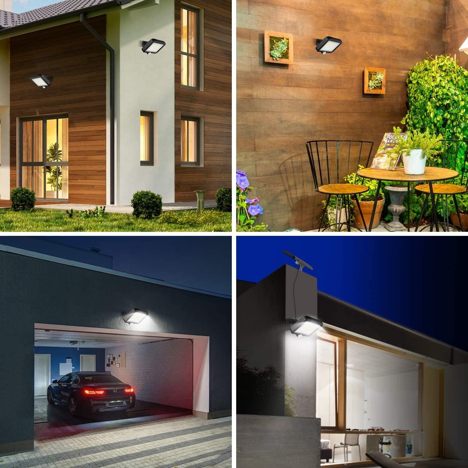 Đèn năng lượng mặt trời với cảm biến chuyển động 56 LED, Đèn sân vườn năng lượng mặt trời chống nước 120° IP65 với cáp 5m