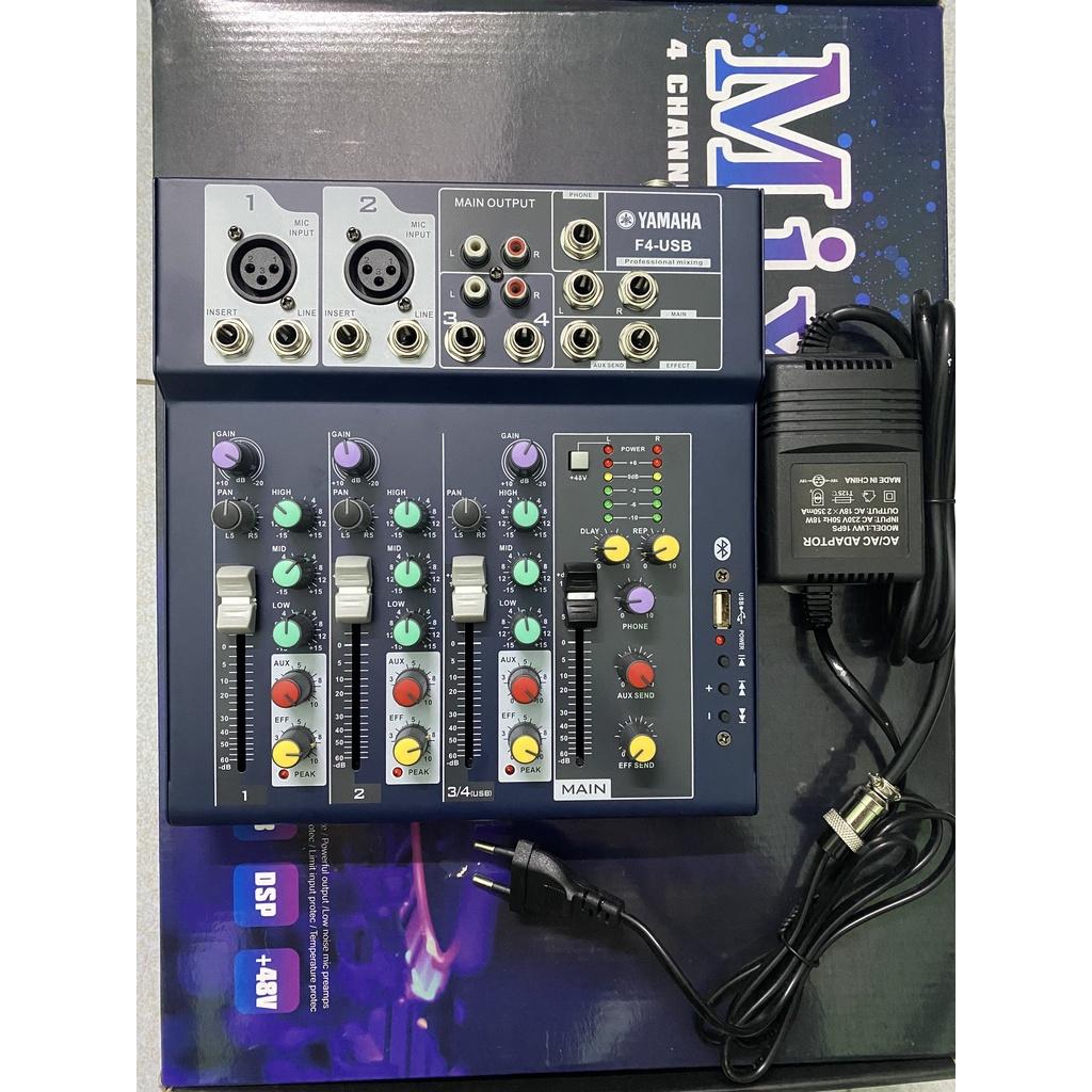 Combo Mic Thu Âm ALC AQ280 Với Mixer F4 Yamaha Có Bluetooth Chân Kẹp Dây Mic 3m Dây Livestream Chế Jack 6.5