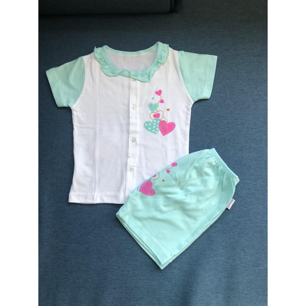 Đồ bộ ngắn tay cotton 100% bé gái từ 4 - 15 kg mặc nhà