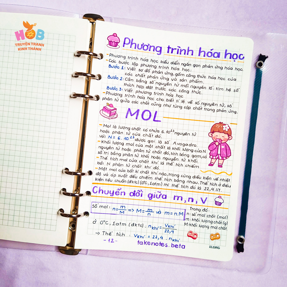 Sổ tay ghi chú HOB takenote Hóa THCS , Khổ A5 đóng binder trang trí sẵn sticker