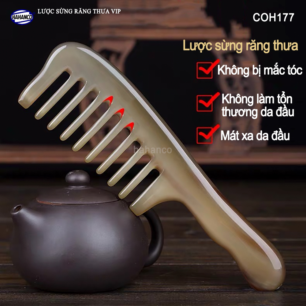 Lược sừng răng thưa xuất Nhật hàng VIP (Size: XL - 19cm) COH177 - Cho tất cả các loại tóc /xoăn /xù /rối - Chăm sóc tóc