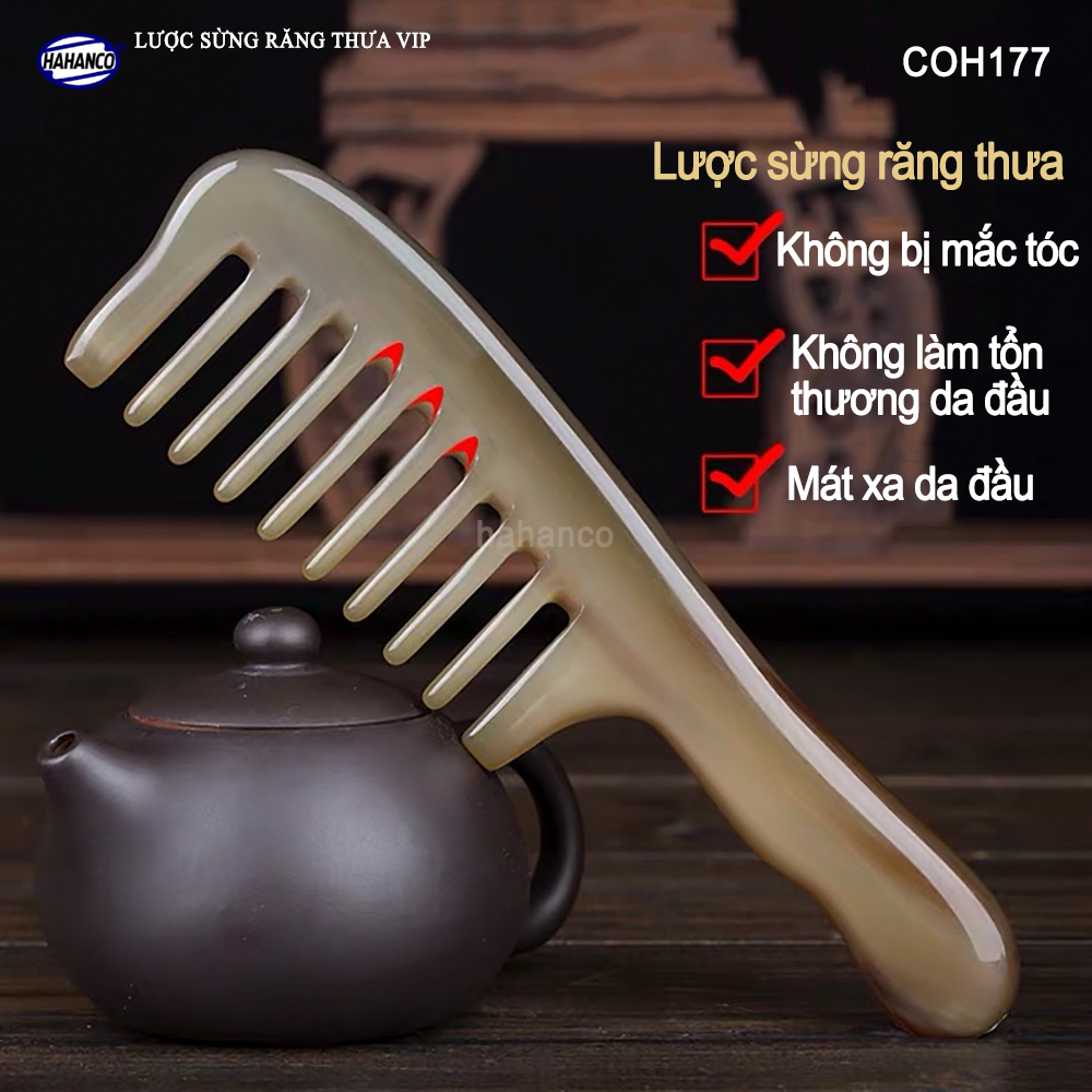 Lược Sừng Răng Thưa Xuất Nhật Hàng Vip Size Xl - 19Cm Coh177 - Cho Tất Cả Các Loại Tóc Xoăn Xù Rối - Chăm Sóc Tóc