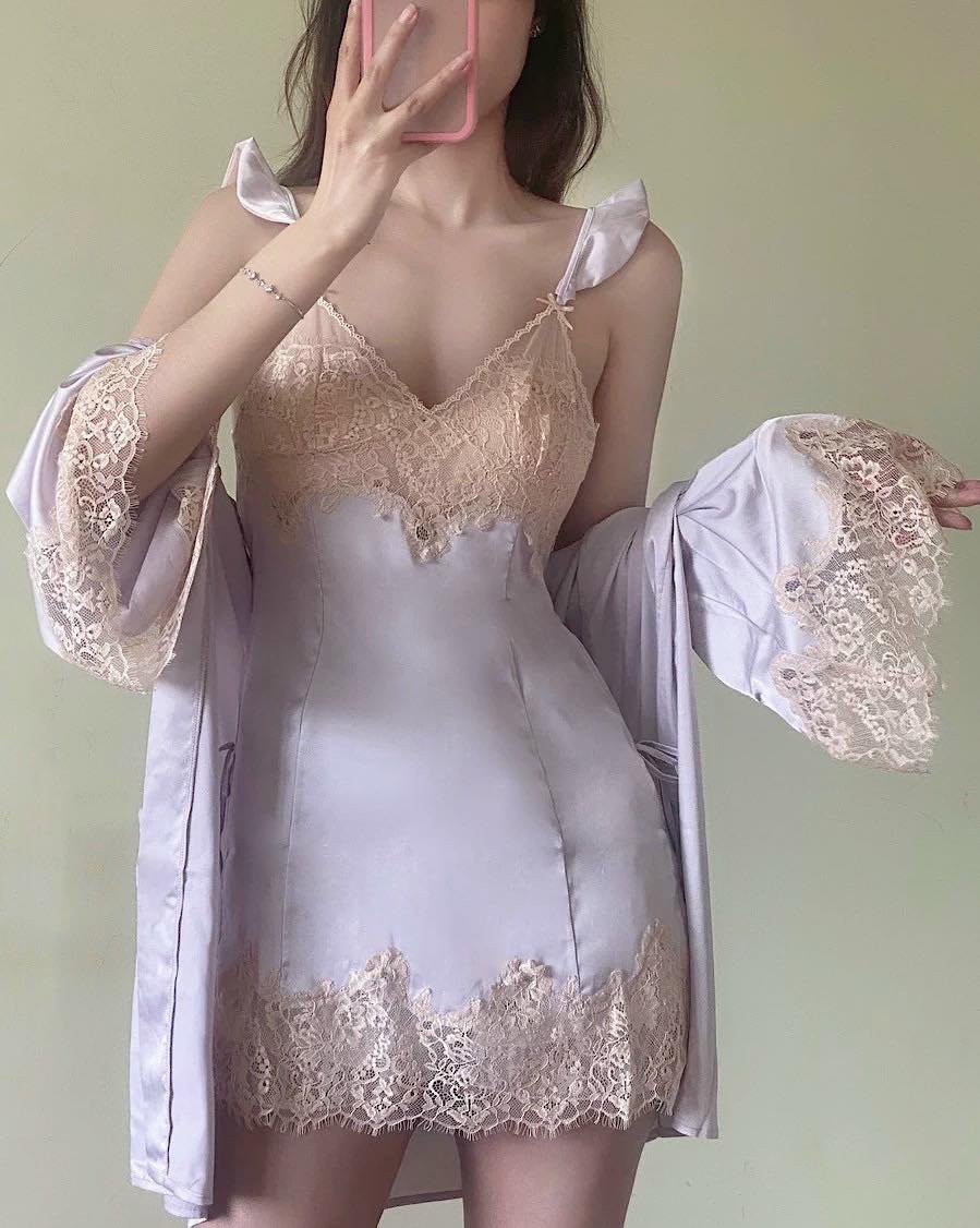 Đầm Ngủ Lụa Phối Ren Tinh Tế - B.Lingerie