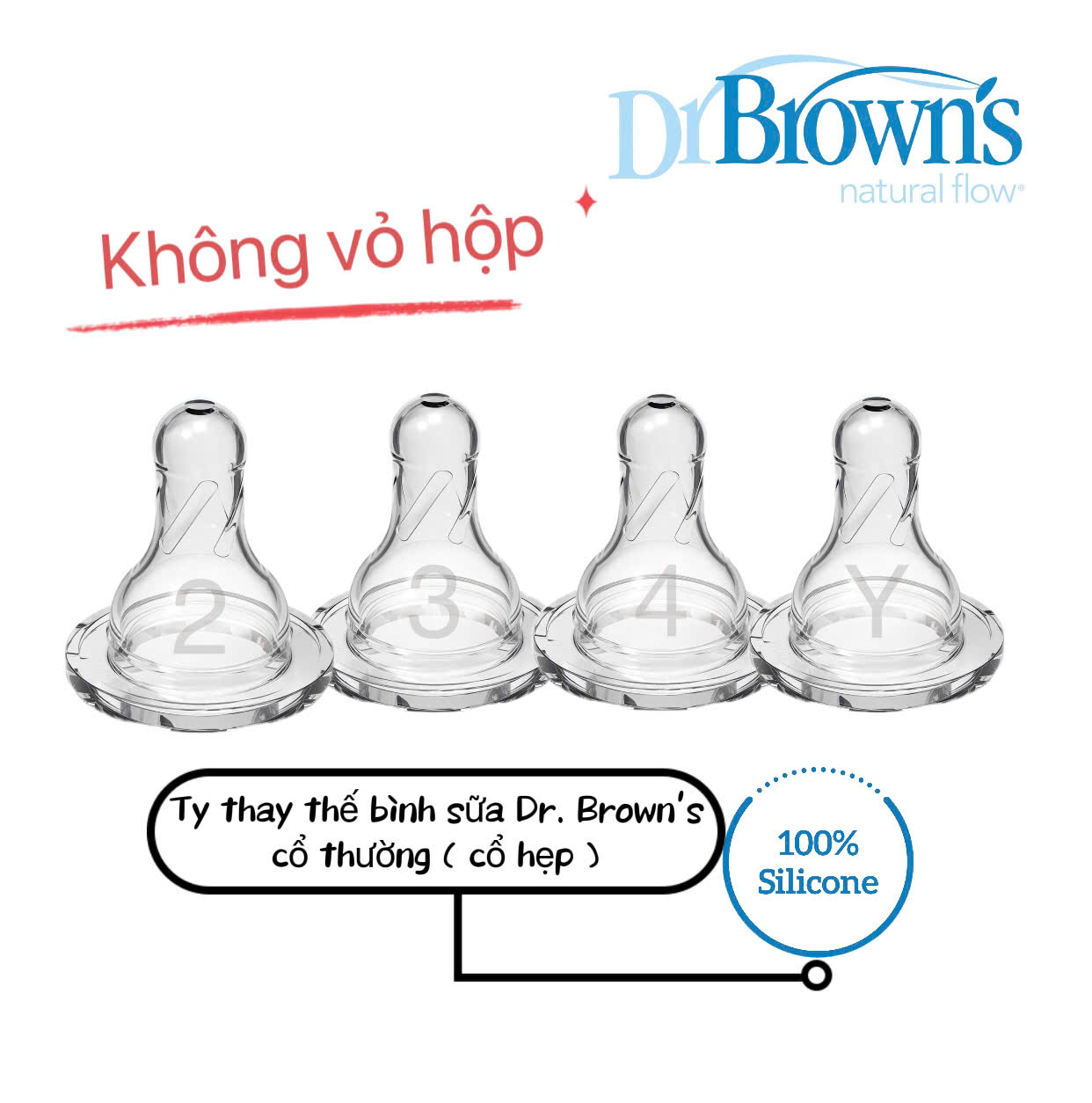 [ Không có vỏ hộp ] - Lẻ 01 cái núm ty thay thế bình sữa Dr.Brown's cổ thường ( cổ hẹp ) dòng Options Plus