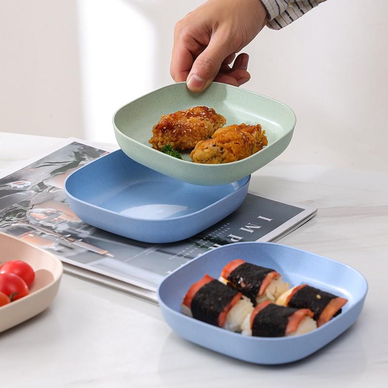 Đĩa nhựa lúa mạch vuông đựng bánh kẹo hoa quả nhiều màu sắc Đĩa đựng thức ăn trong nhà bếp