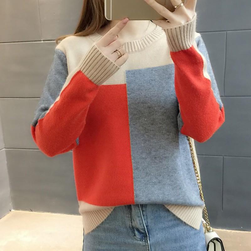 Áo Sweater dệt kim tay dài thiết kế đơn giản hợp thời trang