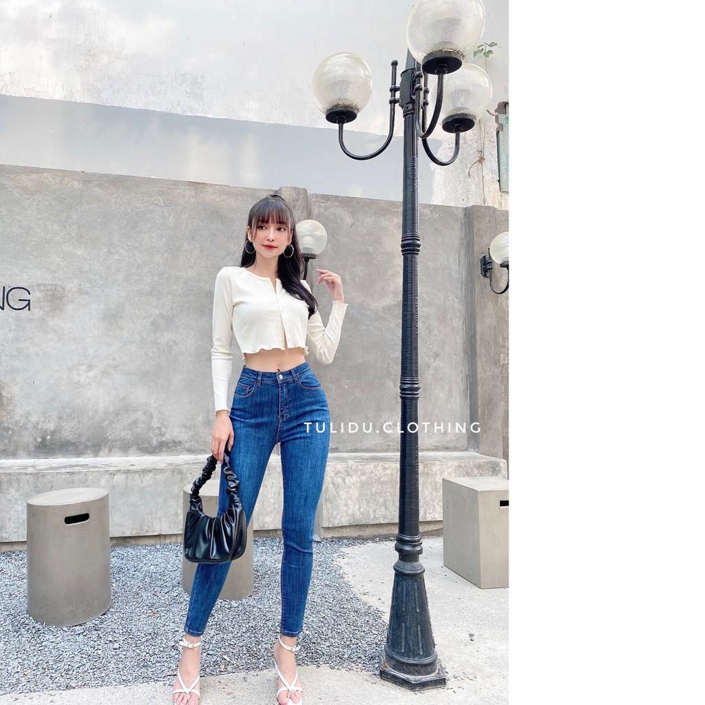 Quần Jean Nữ Lưng Cao Dáng Ôm Xanh Siêu Co Giãn Tulidu Quần Bò Nữ Cạp Cao M52.21