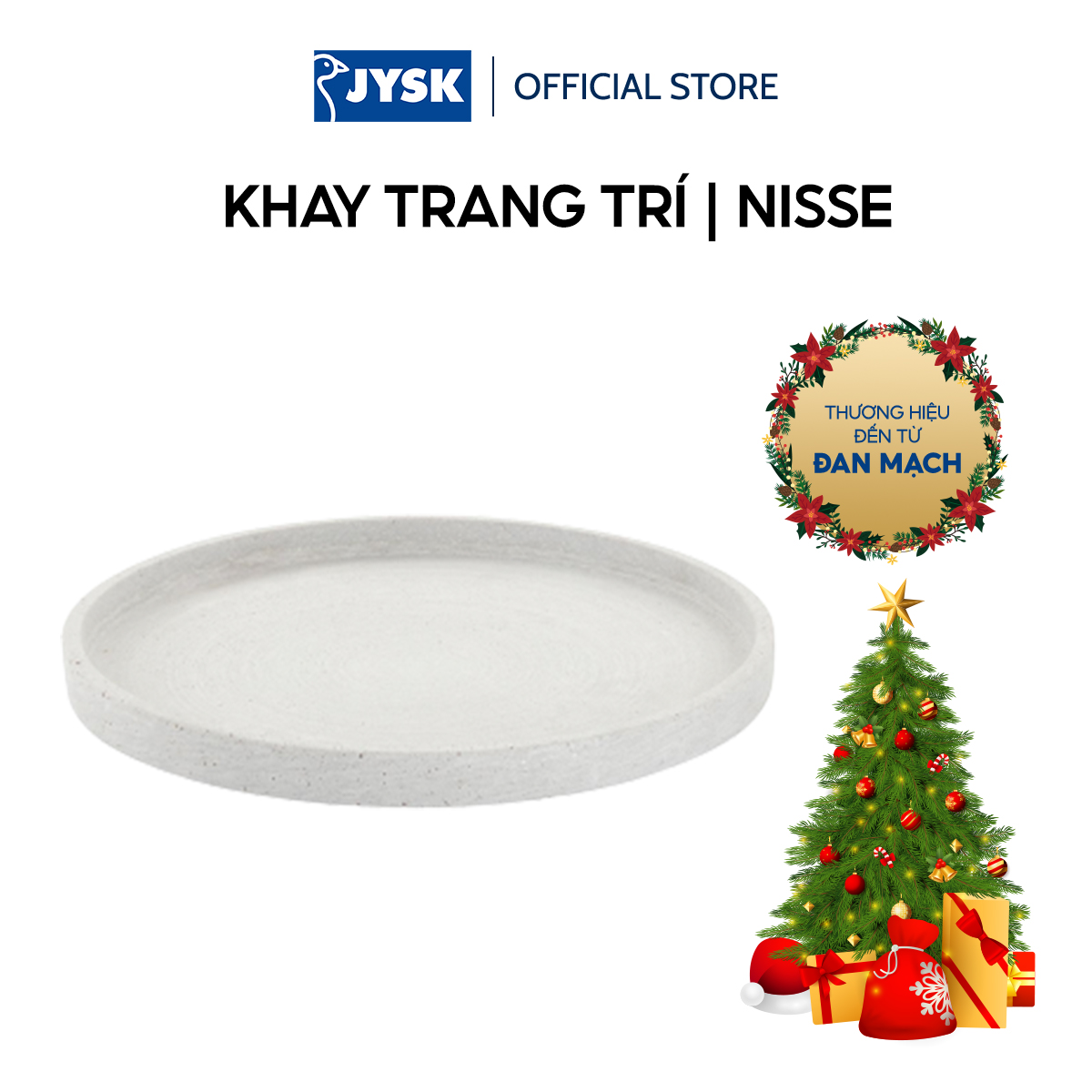 Khay trang trí | JYSK Nisse | polyresin/polystone | xám nhạt |  R15xD50xC2cm