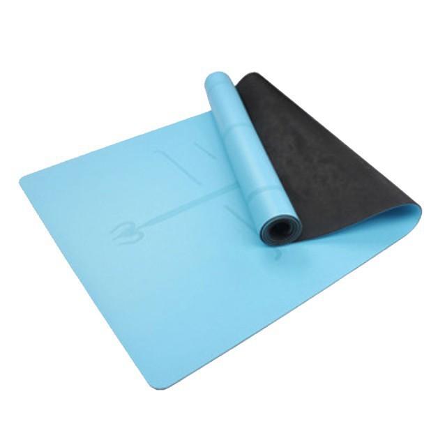 Thảm Tập Yoga Định Tuyến 5mm PU ( tặng túi đựng và chai nước xịt thảm)-Xanh dương nhạt KHỞI NGUYÊN SPORT