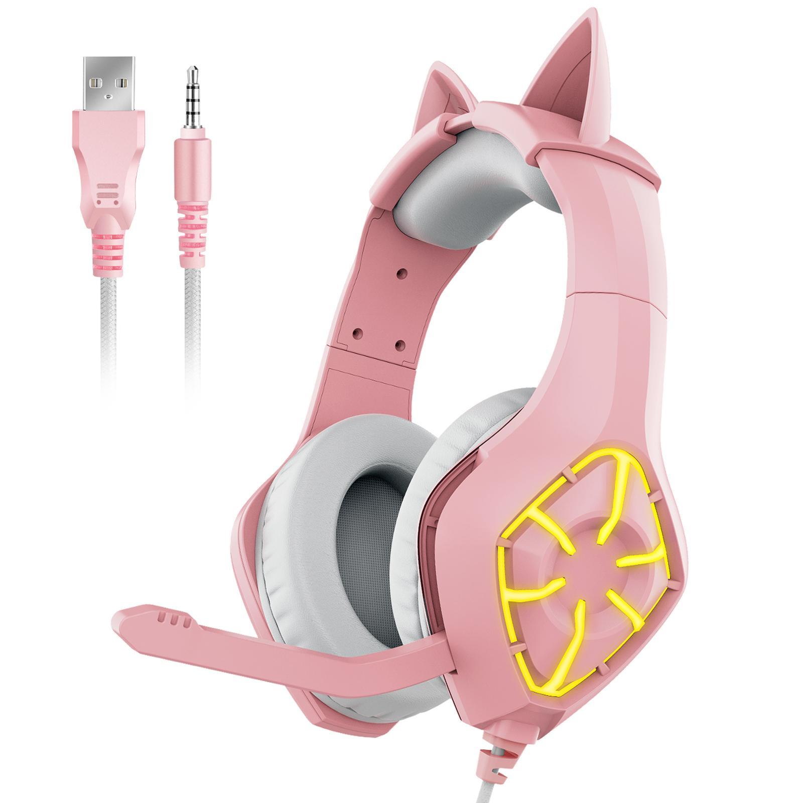 Gaming Headset Stereo with Pink  Headphones Headphone for Smartphones