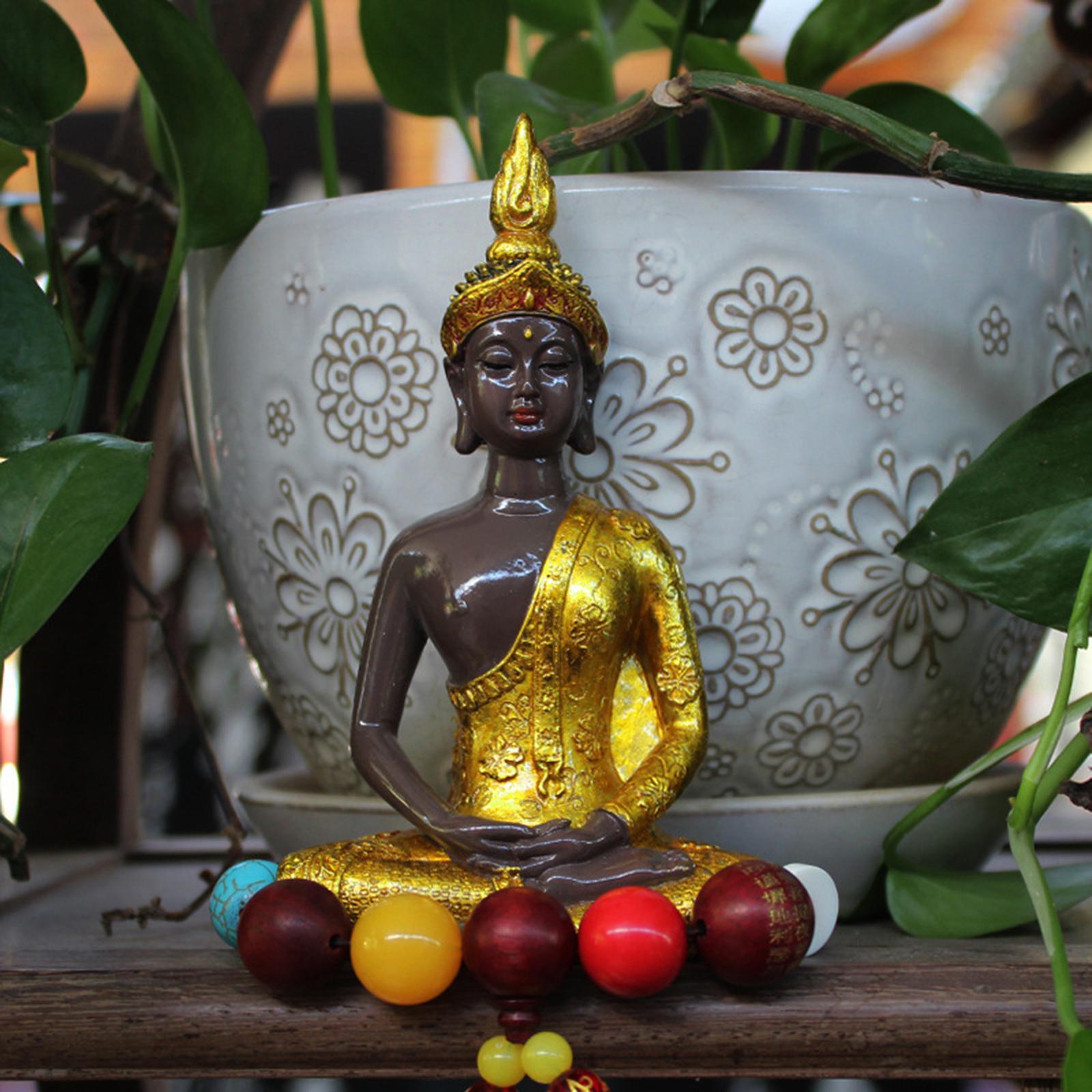 Thai Seated Buddha Statue Serene Meditating Feng Shui for Office Tabletop
