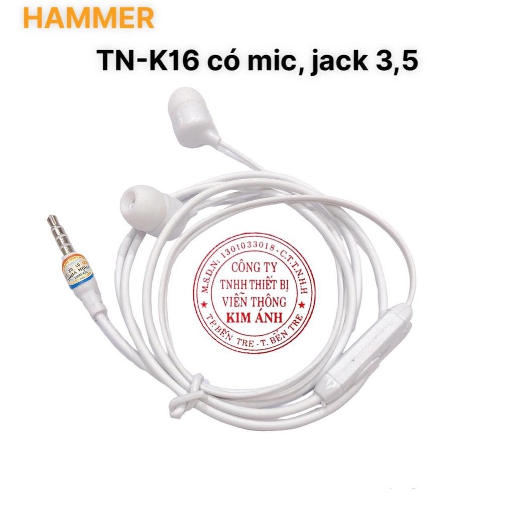 Tai nghe điện thoại Ham CHÍNH HÃNG K16 Jack 3.5 dây dài 1.2m - Giá ưu đãi, Hàng chính hãng