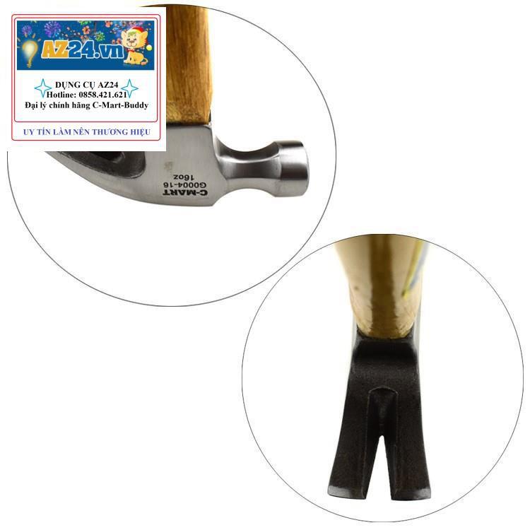 Búa nhổ đinh cán gỗ G0004 khối lượng 16oz-450g