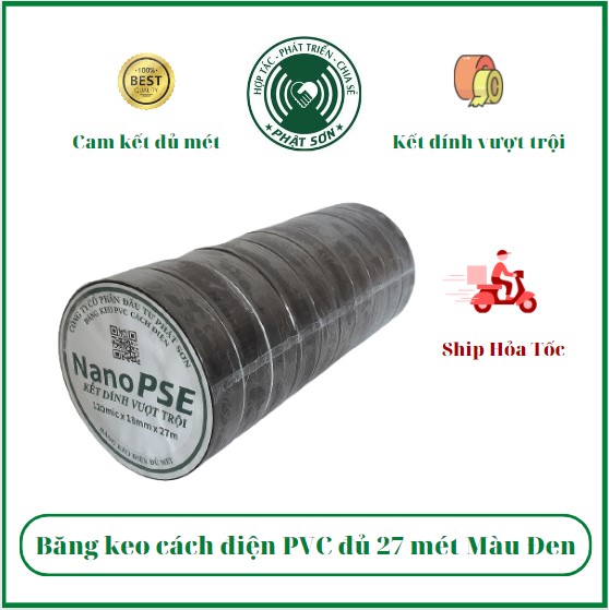 Băng keo cách điện Nano PSE đủ 27 mét màu đen