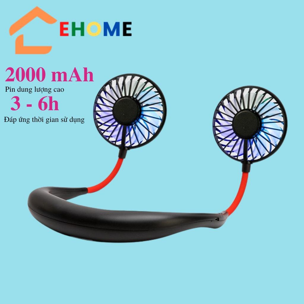 Quạt mini đeo cổ sạc tích điện usb quạt điện quàng cổ xoay 360 độ tập thể thao