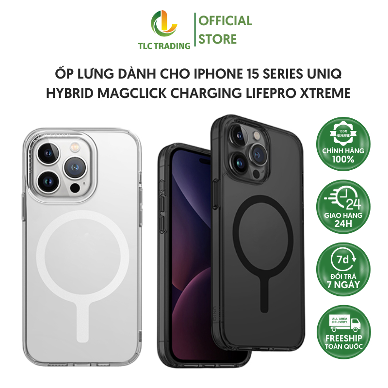 Ốp lưng dành cho iPhone 15 Pro Max UNIQ Hybrid Magclick Charging LifePro Xtreme - hàng chính hãng