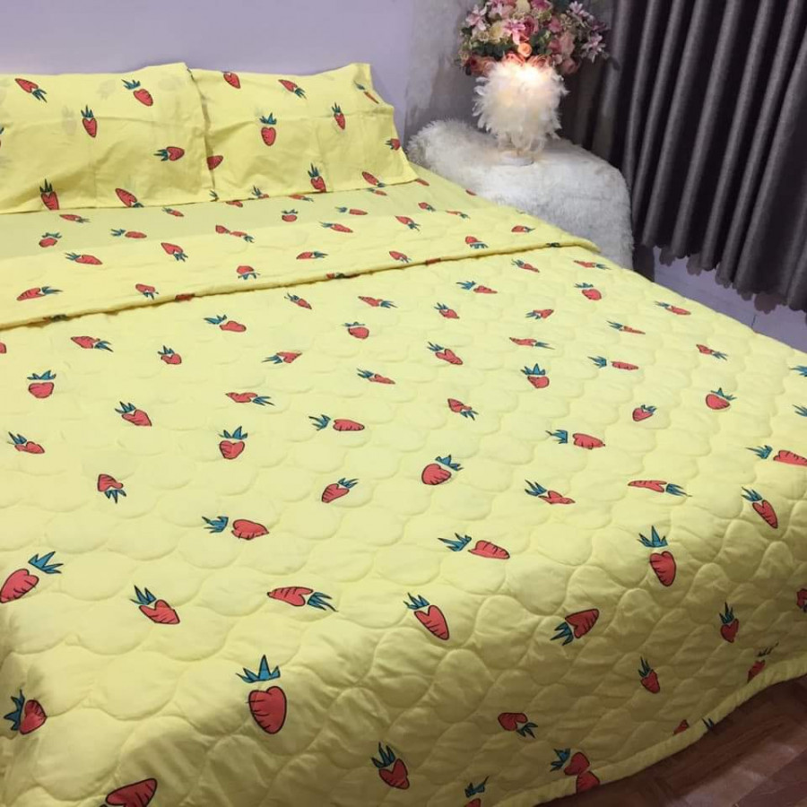 Set 5 món chăn hè ga chun Cotton Poly - Cà Rốt - Tặng kèm 1 móc khóa Houston