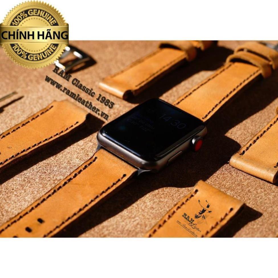 DÂY DÀNH CHO APPLE WATCH  - DA BÒ THÂT - RAM CLASSIC 1983 VÀNG SÁNG -ĐỦ SIZE .