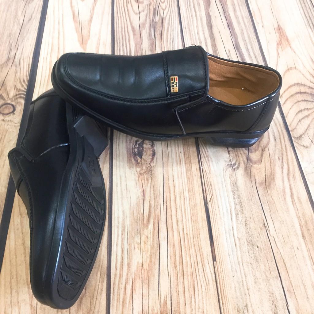 Giầy nam trung niên da mềm đen trơn may đế