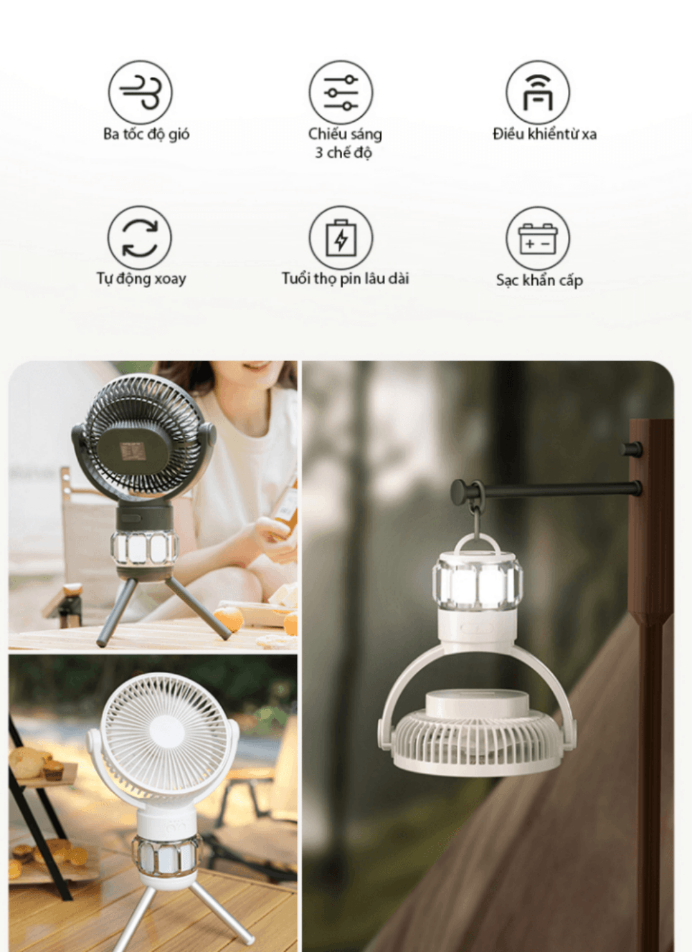 Quạt tích điện để bàn , Quạt tích điện có điều khiển từ xa đèn đa năng pin 10000mAh tích hợp du lịch dã ngoại