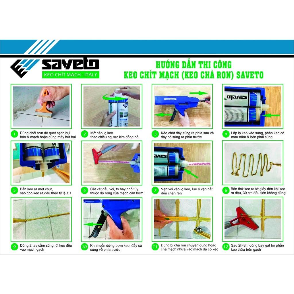 Combo keo chít mạch Saveto, keo chà ron gạch Saveto epoxy 2 thành phần, chống thấm, bám bẩn