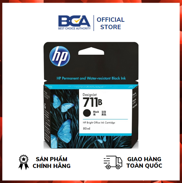 Mực in HP 711B 80 ml Black Ink Cartridge (3WX01A) ( Thay cho mã mưc CZ133A) dùng cho các dòng máy HP DesignJet T120 and HP DesignJet T520 ePrinter series T100, T120, T125, T130, T520, T525, T530 -Hàng chính hãng