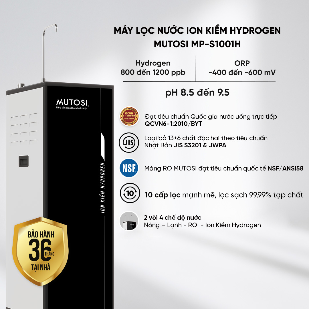 [MIỄN PHÍ VẬN CHUYỂN &amp; LẮP ĐẶT] Máy lọc nước Ion Kiềm Hydrogen. Hàng chính hãng MUTOSI MP-S1001H, 10 cấp lọc mạnh mẽ, 2 chế độ nước