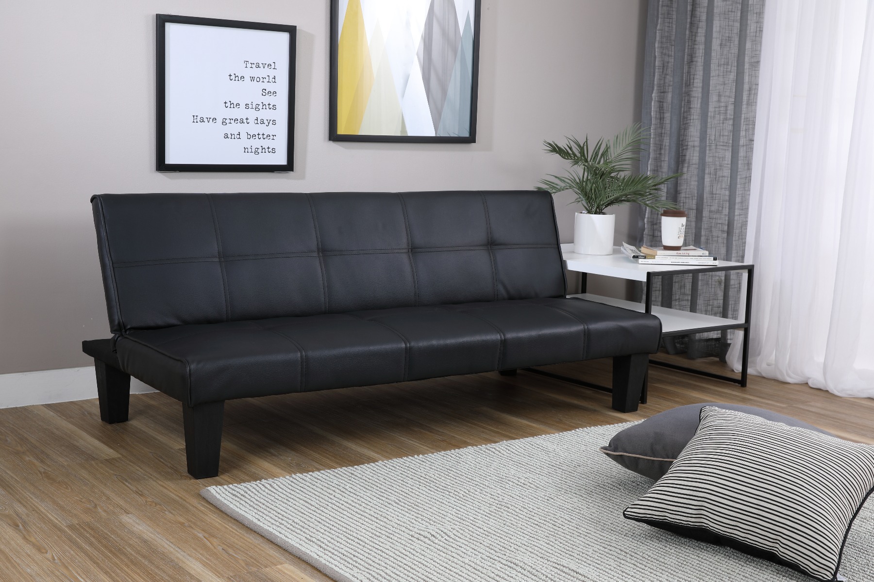 Ghế sofa giường đa năng DAY DREAM khung gỗ, đệm bọc da PVC cao cấp màu đen, tựa lưng ngả 3 cấp độ | Index Living Mall -  Phân phối độc quyền tại Việt Nam