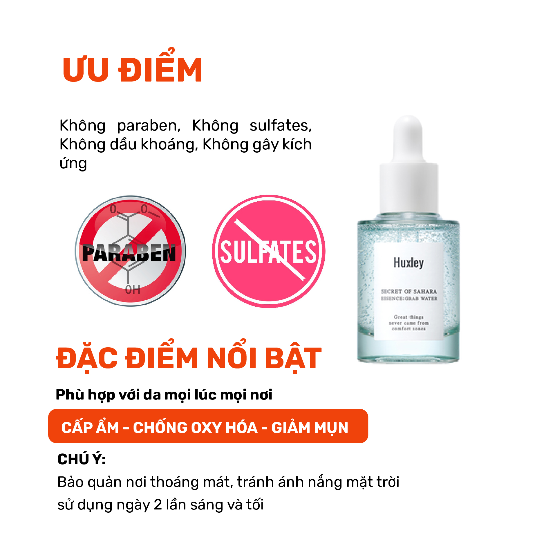 Tinh Chất Cấp Ẩm, Ngăn Ngừa Mụn, Giảm Mẫn Đỏ Trên Da Huxley Essence Grab Water 30ml