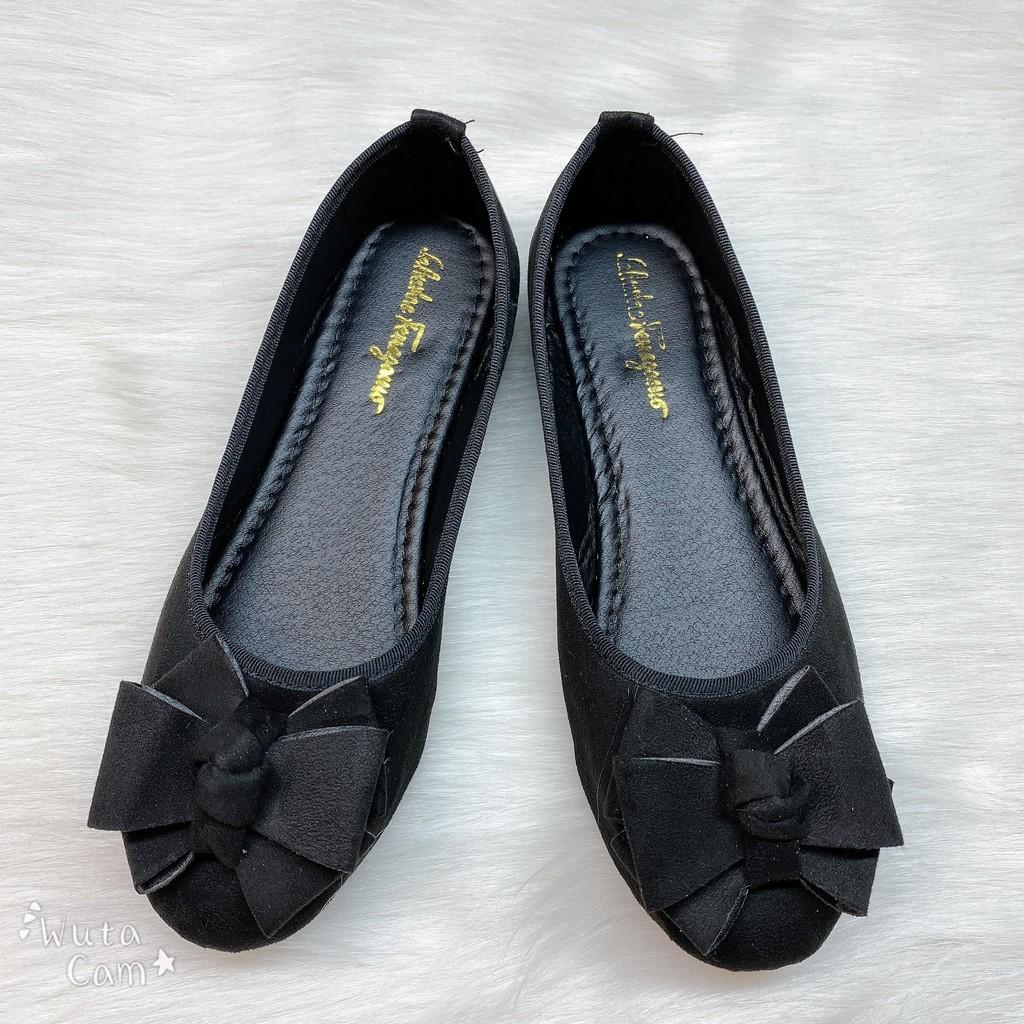 Giày Nữ Giày Búp Bê Vải Dạ Đế Bệt Thắt Nơ Mũi Tròn G20