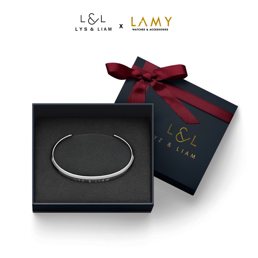 Vòng tay nam nữ Lyz and Liam Classic L&amp;amp;L Cuff Silver - Gift Box Hộp quà tặng nơ đỏ &amp;amp; khắc chữ theo yêu cầu