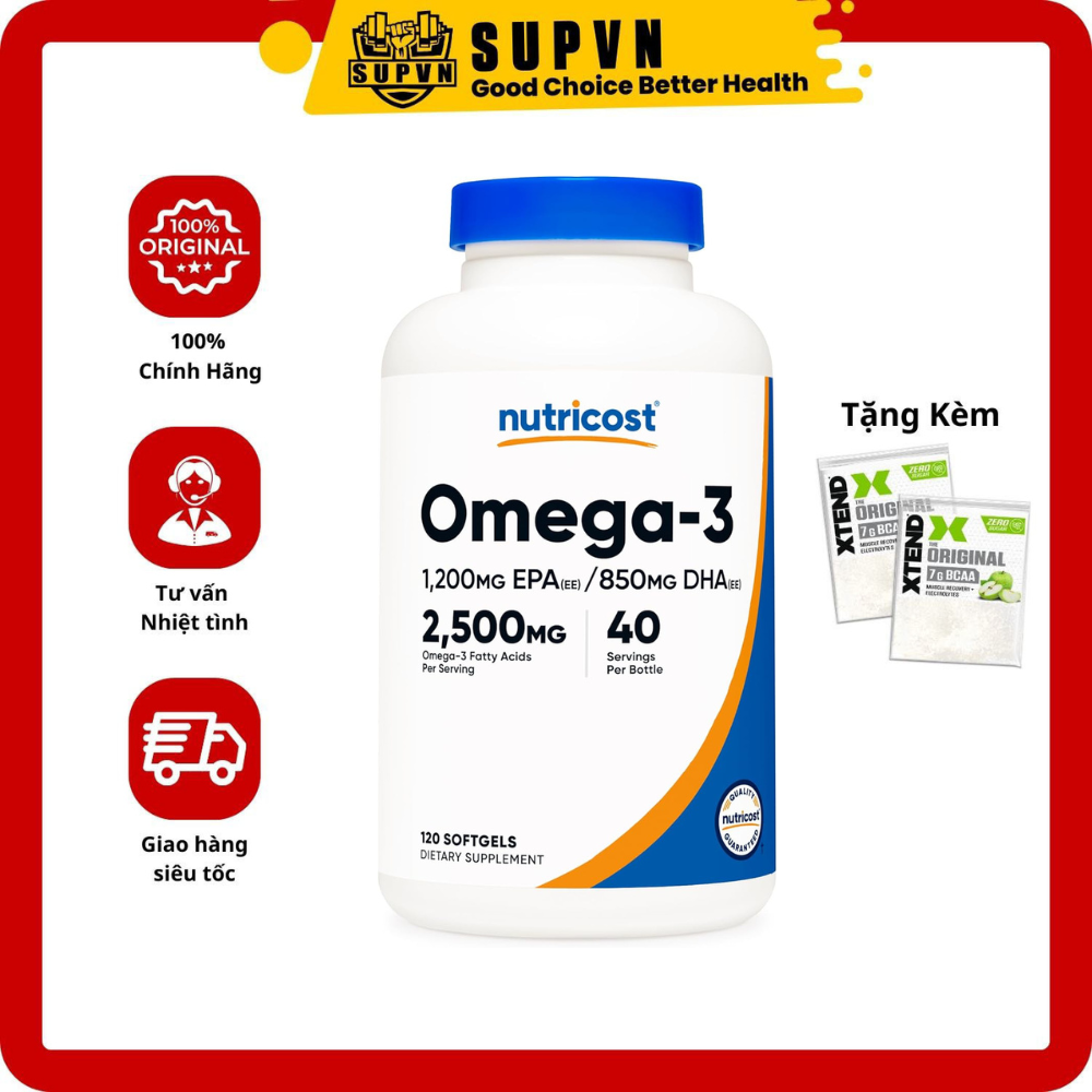 Nutricost Omega 3 250mg EPA DHA (120 Viên) - Bổ Trợ Mắt, Não, Tim Mạch, Đẹp Da Của Mỹ
