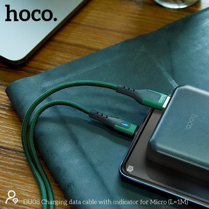 Cáp Sạc Micro-USB Có Đèn Cho Android, Samsung,... Hoco DU08 1M/2M, Cáp Dây Dù Siêu Bền, Sạc Nhanh 2.4 - Hàng Chính Hãng