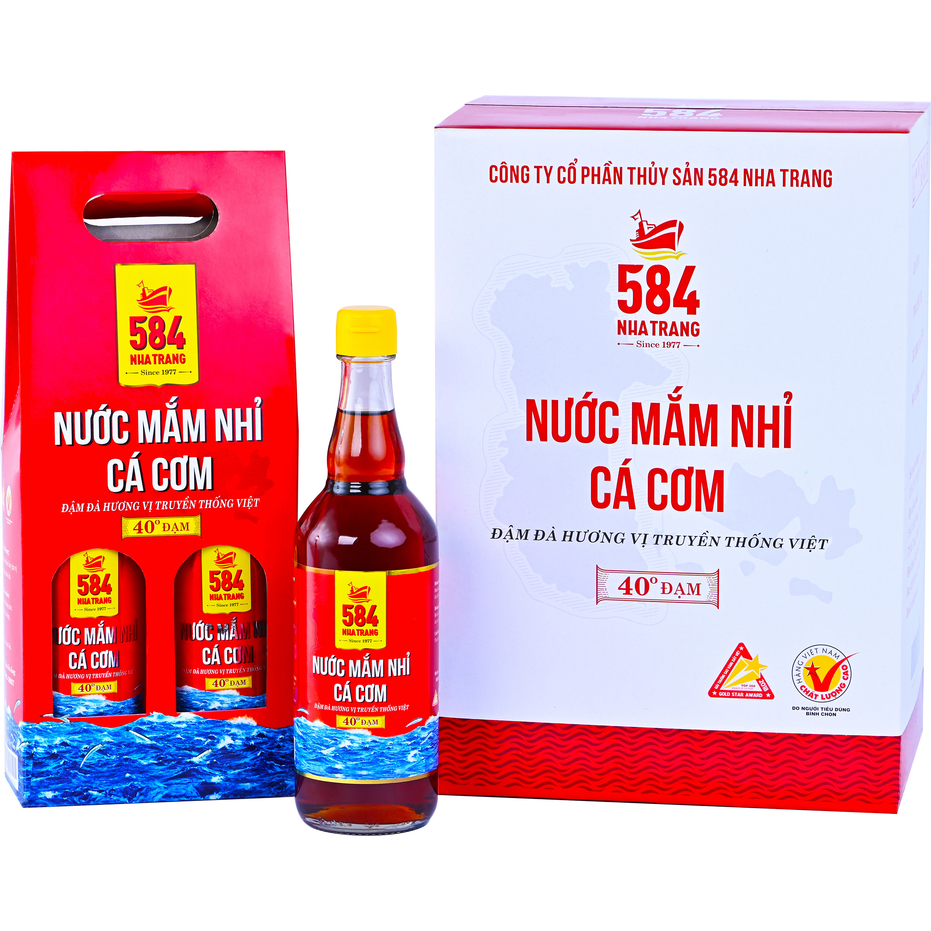 Nước mắm Nhỉ Cá cơm 584 Nha Trang - 40 độ đạm - Chai thủy tinh 510ml