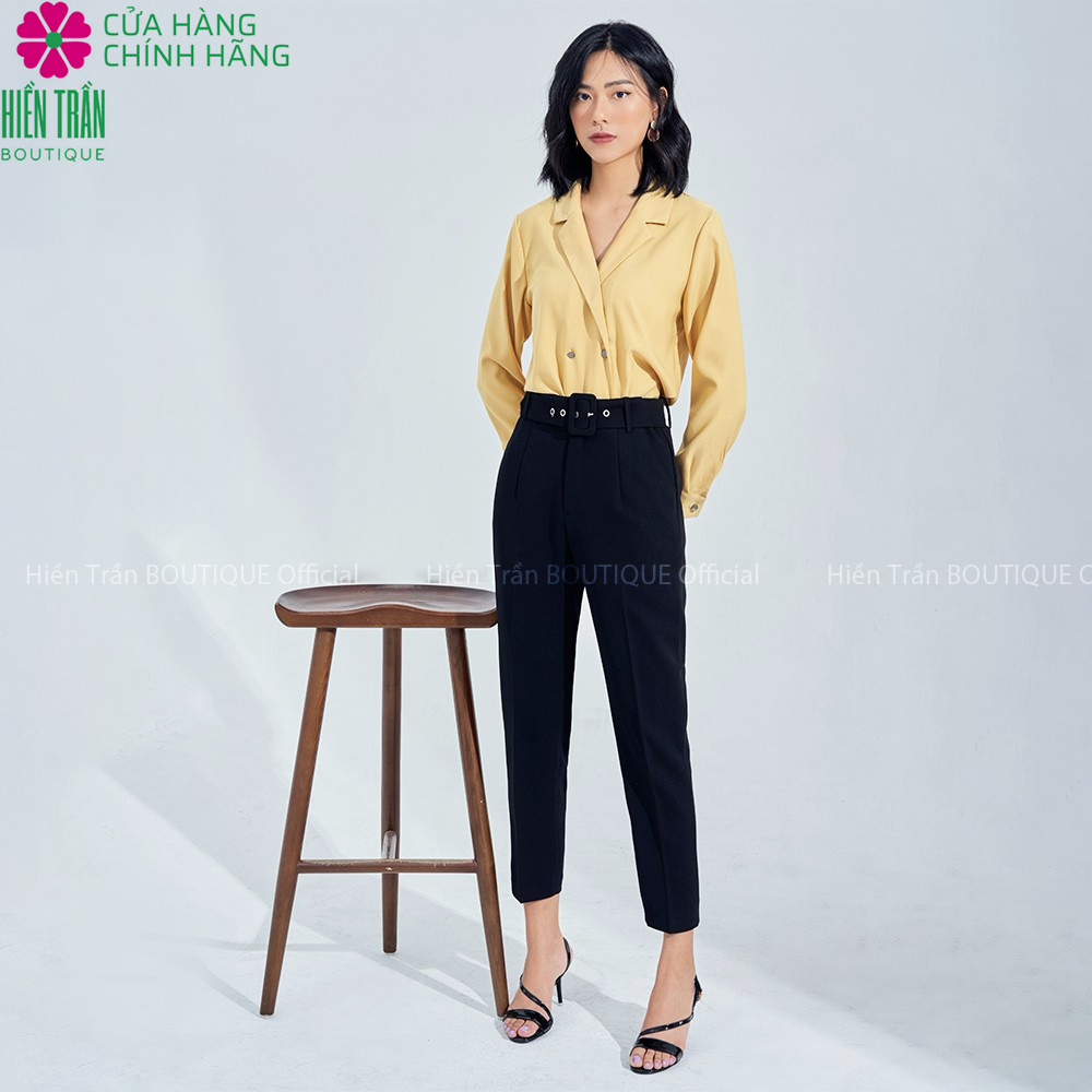 Quần baggy nữ Hiền Trần BOUTIQUE lưng cạp cao đai rời đồ công sở đi học form đẹp màu đen be