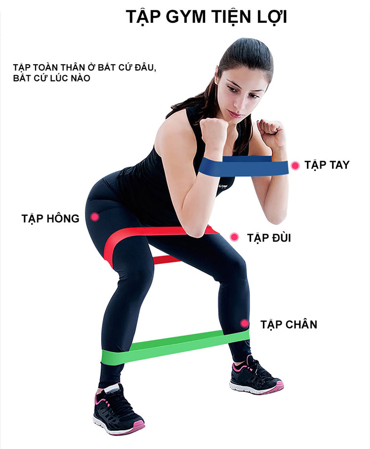 Bộ 5 dây đàn hồi tập gym, dây đàn hồi mini band tập thể dục tại nhà - tập yoga dây đàn hồi kháng lực cao cấp, dây đàn hồi tập thể dục Dildu - Có sách hướng dẫn + túi đụng sản phẩm