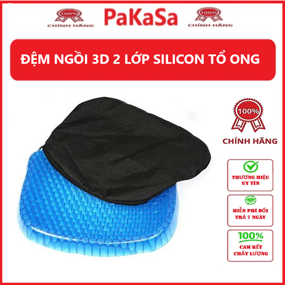 Đệm Ngồi 3D Silicon 2 Lớp Tổ Ong Lót Ghế Thoáng Khí Chống Đau Mỏi Lưng PaKaSa