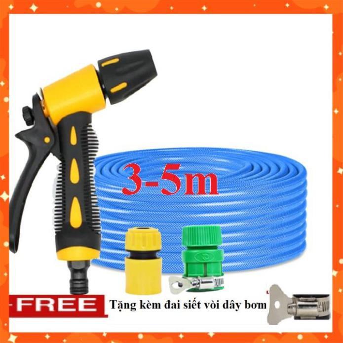 Bộ dây vòi xịt nước rửa xe, tưới cây . tăng áp 3 lần, loại 3m, 5m 206319 cút sập,nối nhựa vàng+ tặng đai