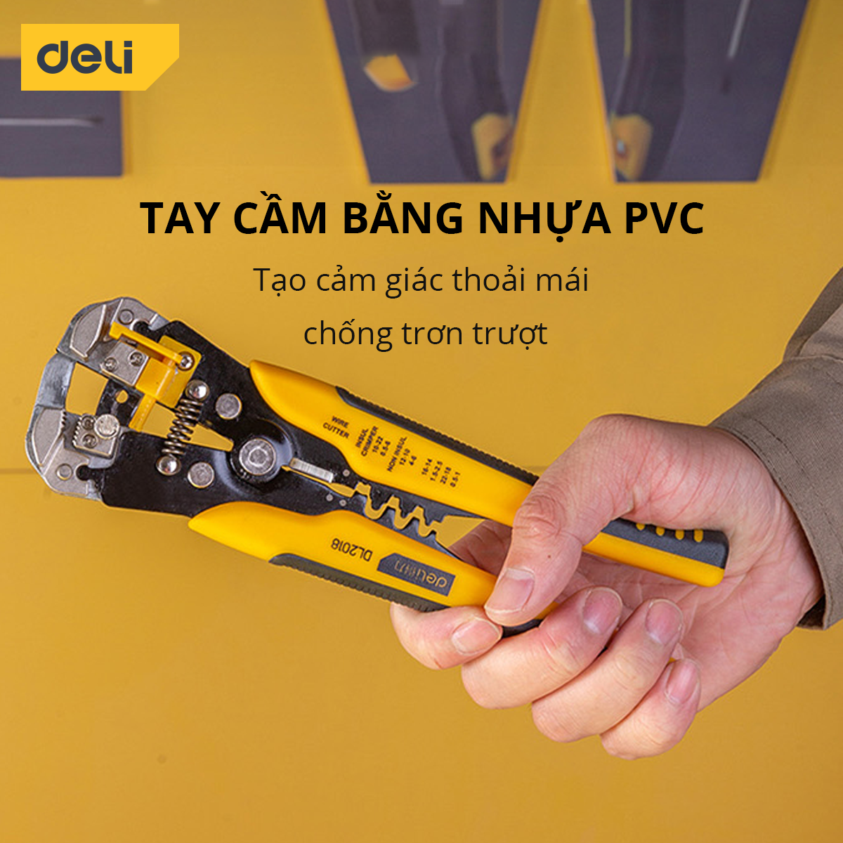 Kìm Tuốt Dây Điện Bấm Cos Đa Năng Deli Chất Liệu Thép Cao Cấp Điều Chỉnh Lực Tuốt Dây Dễ Dàng DL2018