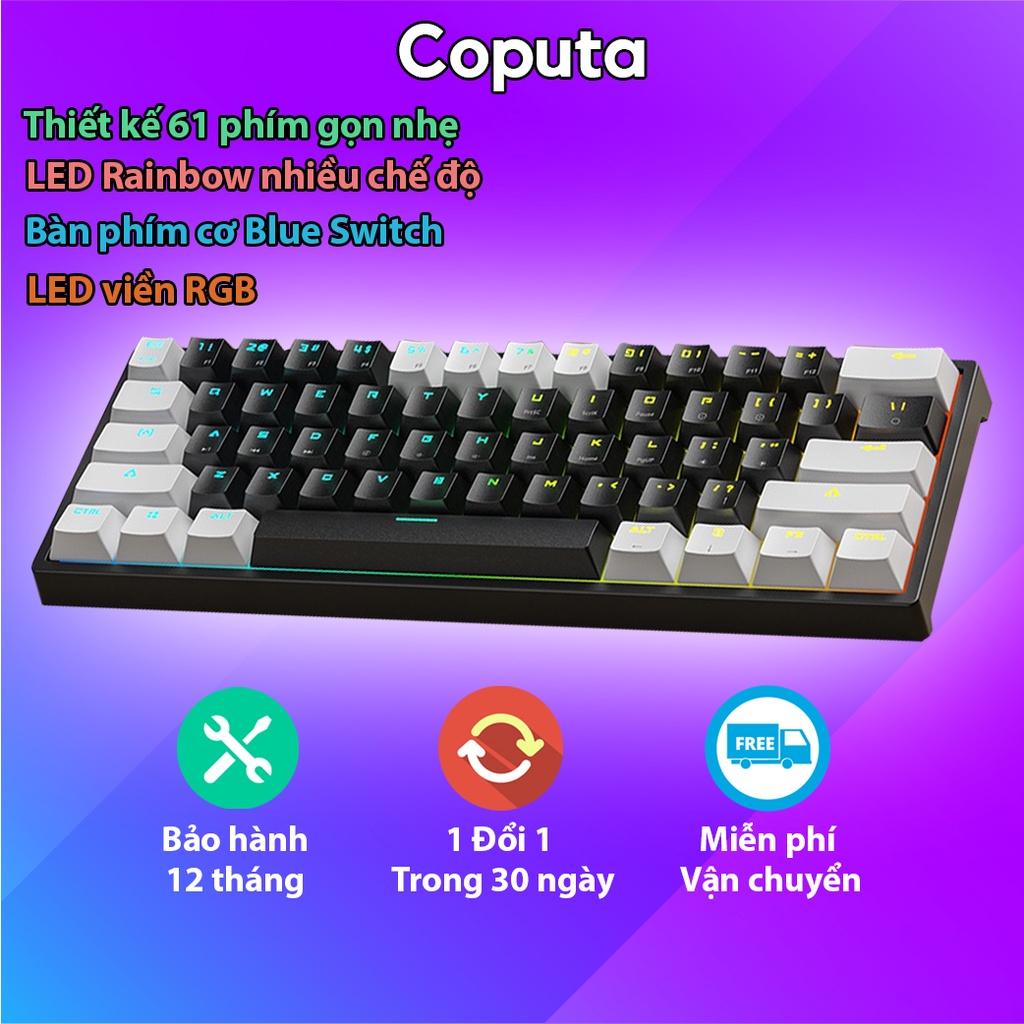 Bàn phím cơ Coputa bàn phím máy tính gaming laptop mini full LED 61 phím có dây K620