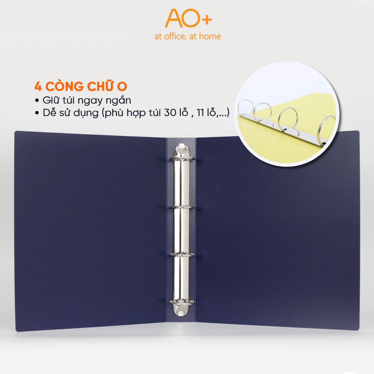 Bìa Còng O4 Switch OFF AO+, Nhựa PP/ A4, 4 Nhẫn O, Kèm Bộ Phân Trang và Túi Sơ Mi Lỗ,
